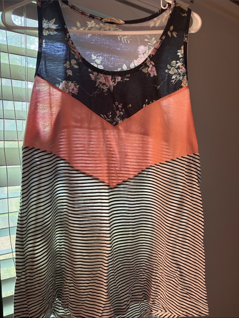 Avery Floral, Coral & Black Stripe Colorblock Tank